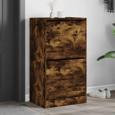 The Living Store Omarica za čevlje z 2 predaloma dimljeni hrast 60x42x108 cm - Omara Za Čevlje