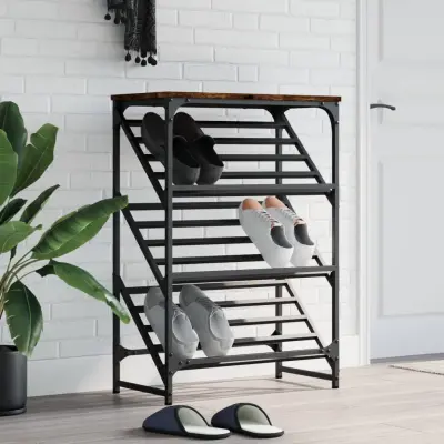 The Living Store Regal za čevlje dimljen hrast 60x30x85 cm inženirski les - Regal Za Čevlje