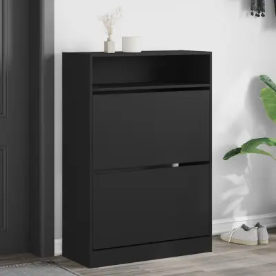 The Living Store Omarica za čevlje z 2 predaloma črna 80x34x116 cm - Omara Za Čevlje