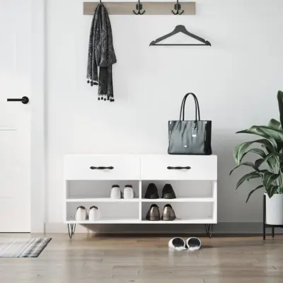 The Living Store Klop za čevlje bela 102x35x55 cm inženirski les - Klop Za Čevlje