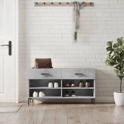 The Living Store Regal za čevlje betonsko siv 102x35x55 cm inženirski les - Klop Za Čevlje