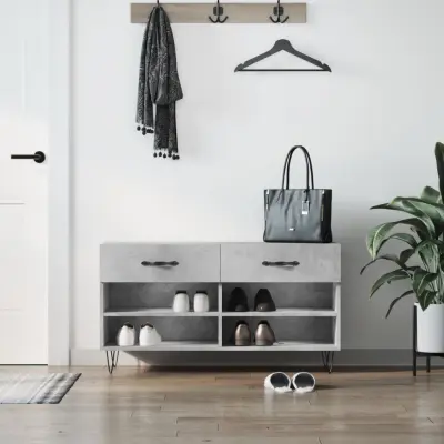 The Living Store Regal za čevlje betonsko siv 102x35x55 cm inženirski les - Klop Za Čevlje