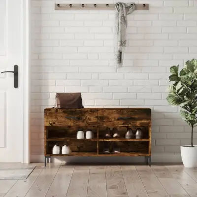 The Living Store Klop za čevlje dimljen hrast 102x35x55 cm inženirski les - Klop Za Čevlje