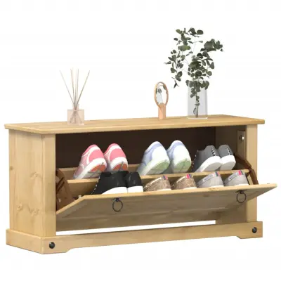 The Living Store Omara za čevlje Corona 99x32x47 cm trdna borovina - Omarica Za Čevlje
