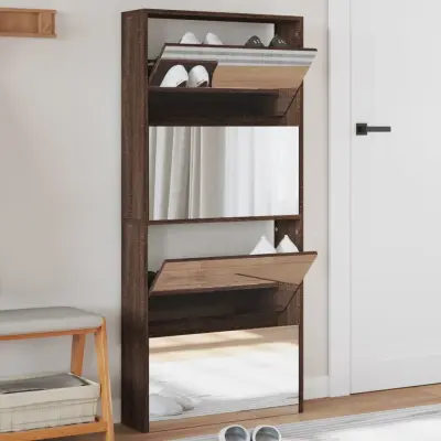 The Living Store Omarica za čevlje z ogledalom 4-nadstropna hrast 63x17x134 cm - Omarica Za Čevlje