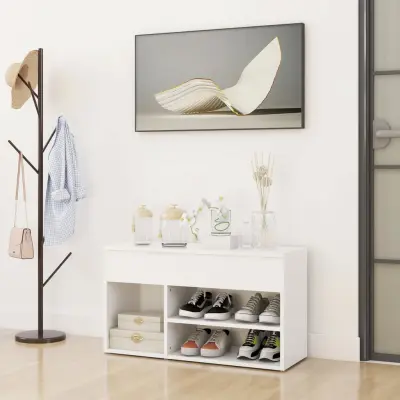 The Living Store Klop za čevlje bela 80x30x45 cm iverna plošča - Klop Za Čevlje