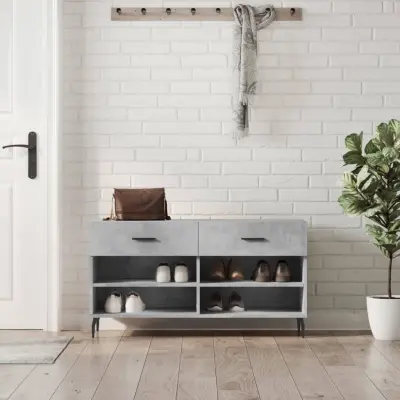 The Living Store Regal za čevlje betonsko siv 102x35x55 cm inženirski les - Klop Za Čevlje