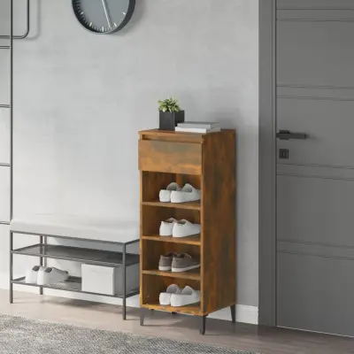 The Living Store Stojalo za čevlje dimljen hrast 40x36x105 cm inženirski les - Regal Za Čevlje