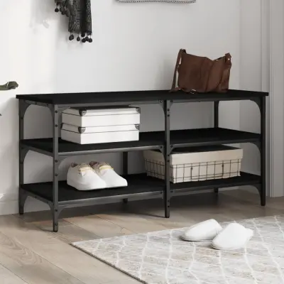 The Living Store Klop za čevlje črna 100x38,5x49 cm inženirski les - Klop Za Čevlje