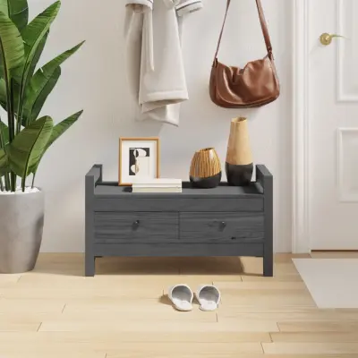 The Living Store Klop za predsobo siva 80x40x43 cm trdna borovina - Klop Za Predsobo