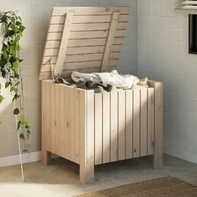 The Living Store Škatla za shranjevanje s pokrovom RANA bela 60x49x54cm borovina - Škatla Za Shranjevanje