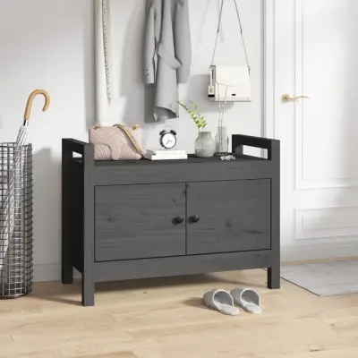 The Living Store Klop za predsobo siva 80x40x60 cm trdna borovina - Klop Za Predsobo