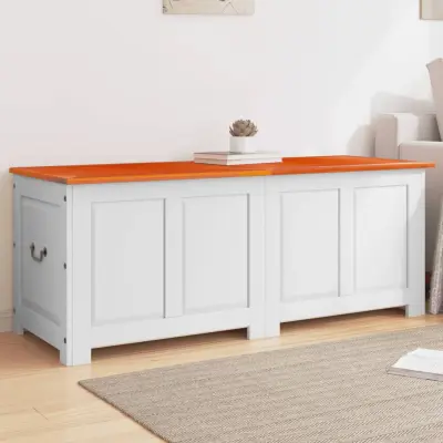 The Living Store Skrinja za shranjevanje s pokrovom rjav bel trden akacijev les - Skrinja Za Shranjevanje