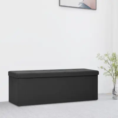 The Living Store Zložljiva klop s prostorom za shranjevanje črno umetno platno - Klop S Prostorom Za Shranjevanje