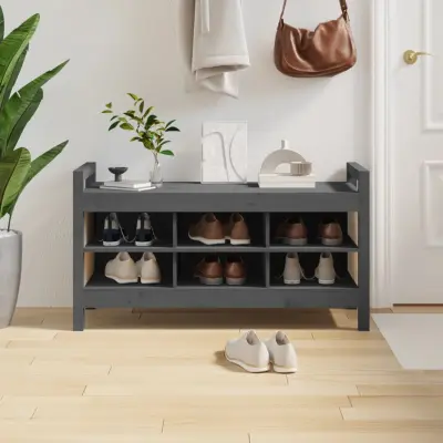 The Living Store Klop za predsobo siva 110x40x60 cm trdna borovina - Klop Za Predsobo