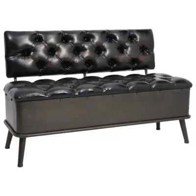 The Living Store Klop za shranjevanje z naslonjalom 110 cm črno umetno usnje - Klop S Prostorom Za Shranjevanje