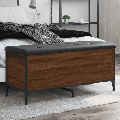 The Living Store Klop za shranjevanje rjavi hrast 102x42x45 cm inženirski les - Klop Za Shranjevanje