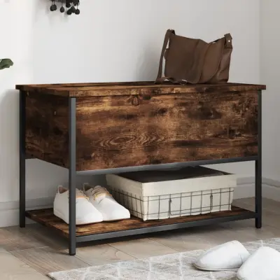 The Living Store Klop za shranjevanje dimljen hrast 70x42,5x47 cm inženirski les - Klop Za Shranjevanje