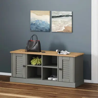 The Living Store Klop za čevlje VIGO siva 106x35x45 cm trdna borovina - Klop Za Čevlje