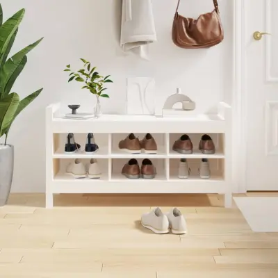 The Living Store Klop za predsobo bela 110x40x60 cm trdna borovina - Klop Za Predsobo