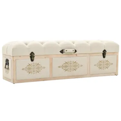 The Living Store Klop s prostorom za shranjevanje 110 cm krem borovina in blago - Klop S Prostorom Za Shranjevanje