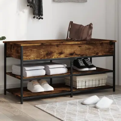 The Living Store Klop za čevlje dimljen hrast 100x42,5x50 cm inženirski les - Klop Za Čevlje