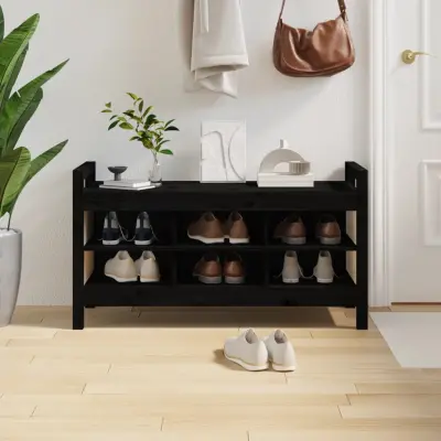 The Living Store Klop za predsobo črna 110x40x60 cm trdna borovina - Klop Za Predsobo