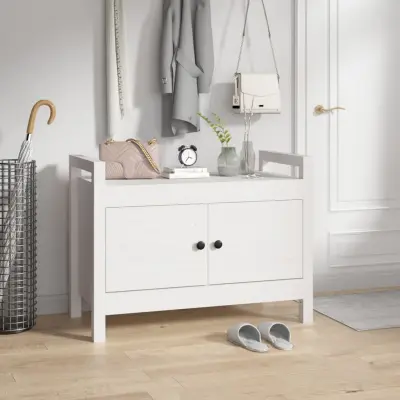 The Living Store Klop za predsobo bela 80x40x60 cm trdna borovina - Klop Za Predsobo