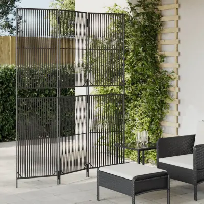 The Living Store Pregrada za sobo 3 plošče črn poli ratan - Pregrada Za Sobo