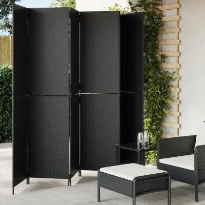 The Living Store Pregrada za sobo 6 plošč črn poli ratan - Pregrada Za Sobo