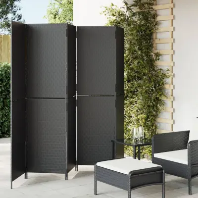 The Living Store Pregrada za sobo 5 plošč črn poli ratan - Pregrada Za Sobo
