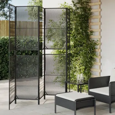 The Living Store Pregrada za sobo 5 plošč črn poli ratan - Pregrada Za Sobo