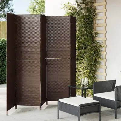The Living Store Pregrada za sobo 5 plošč rjav poli ratan - Pregrada Za Sobo