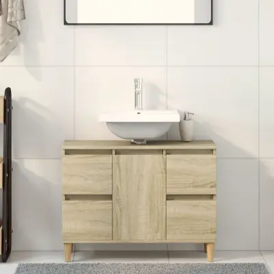 The Living Store Omarica za umivalnik sonoma hrast 80x33x60 cm inženirski les - Omarica Za Umivalnik