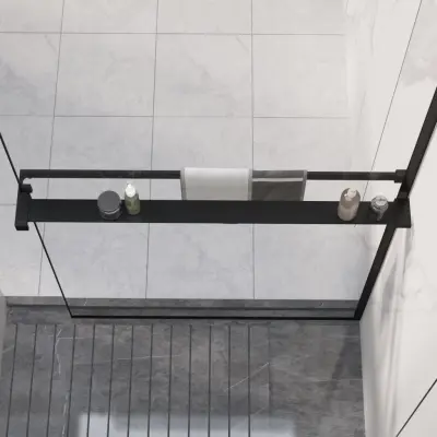 The Living Store Stenska polica za tuš kabino črna 90 cm aluminij - Polica Za Prho