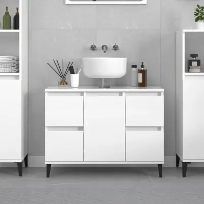 The Living Store Omarica za umivalnik visok sijaj bela 80x33x60cm inženirski les - Omarica Za Umivalnik