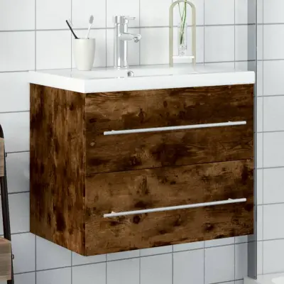 The Living Store Kopalniška omarica z umivalnikom dimljen hrast - Omarica Za Umivalnik Za Kopalnico