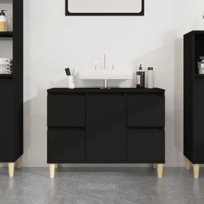 The Living Store Omarica za umivalnik črna 80x33x60 cm inženirski les - Omarica Za Umivalnik