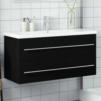 The Living Store Kopalniška omarica z umivalnikom črna - Omarica Za Umivalnik Za Kopalnico