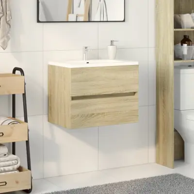 The Living Store Omarica za umivalnik sonoma hrast 60x38,5x45 cm iverna plošča - Omarica Za Umivalnik