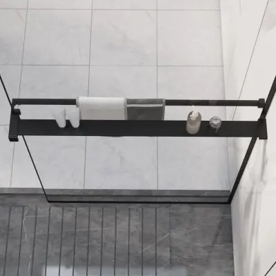 The Living Store Stenska polica za tuš kabino črna 80 cm aluminij - Polica Za Prho