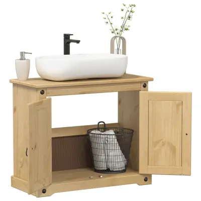 The Living Store Omarica za umivalnik Corona 73x33x60 cm trdna borovina - Kopalniška Omarica Za Umivalnik