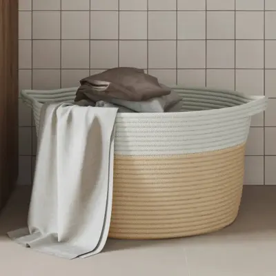 The Living Store Košara za shranjevanje bež in bela Ø40x25 cm bombaž - Košara Za Shranjevanje