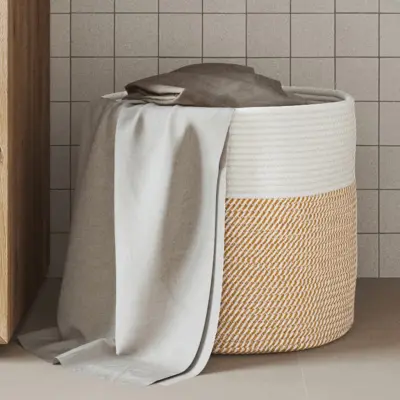 The Living Store Košara za shranjevanje rjava in bela Ø40x35 cm bombaž - Košara Za Shranjevanje