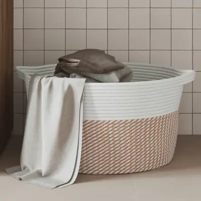 The Living Store Košara za shranjevanje rjava in bela Ø40x25 cm bombaž - Košara Za Shranjevanje