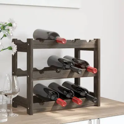 The Living Store Stojalo za vino za 12 steklenic siva trdna borovina - Stojalo Za Vino