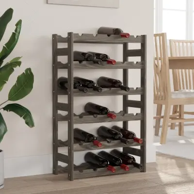 The Living Store Stojalo za vino za 30 steklenic siva trdna borovina - Stojalo Za Vino