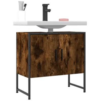 The Living Store Omarica za umivalnik dimljeni hrast 60x33x60 cm inženirski les - Kopalniška Omarica Za Umivalnik