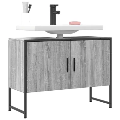 The Living Store Kopalniška omarica za umivalnik siva sonoma 80x33x60cm inž. les - Kopalniška Omarica Za Umivalnik