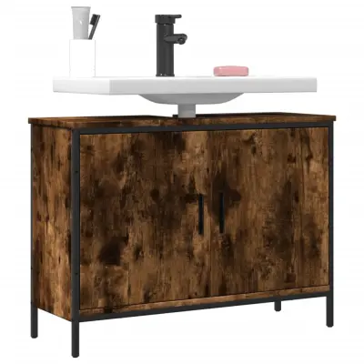 The Living Store Omarica za umivalnik dimljeni hrast 80x30x60 cm inženirski les - Kopalniška Omarica Za Umivalnik